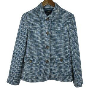 Talbots Blazer Blue and White Tailored Tweed Career Quiet Luxury 14P $258 Fall